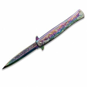 Buntes Schwertfisch-Klappmesser mit Rosenrelief